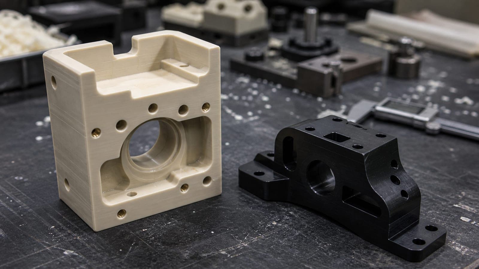 Machined PEEK and Delrin engineering-plastic parts