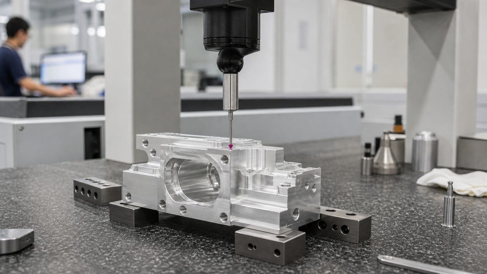Quality control inspection area with measuring equipment